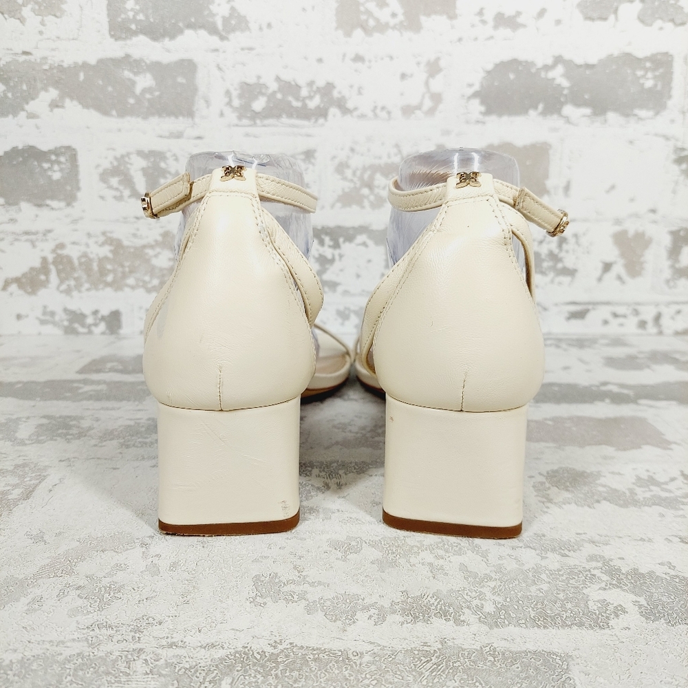 Sam Edelman Wilson Ivory Leather Square Toe Ankle Strap Heels Sandals D285 - Picture 7 of 14